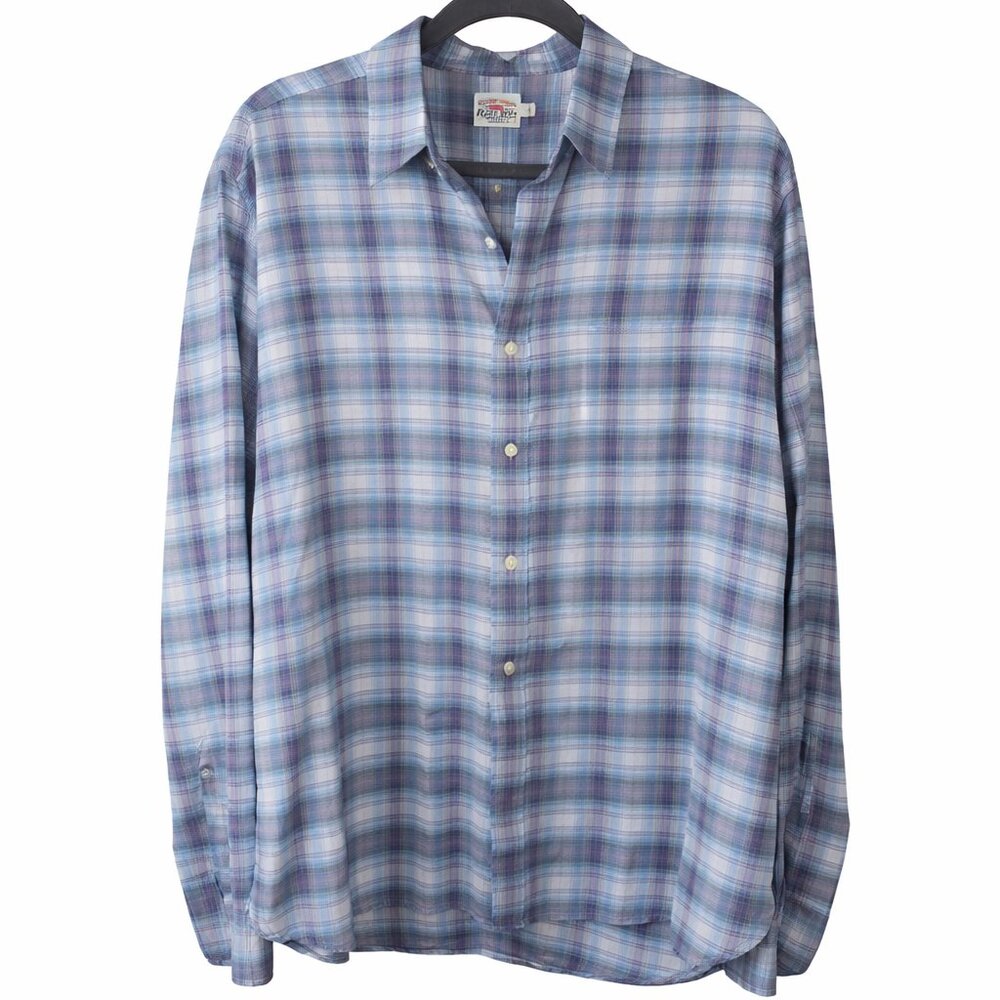 Faherty Men's Plaid Everyday Shirt Large Blue Cotton Button Down Lightweight